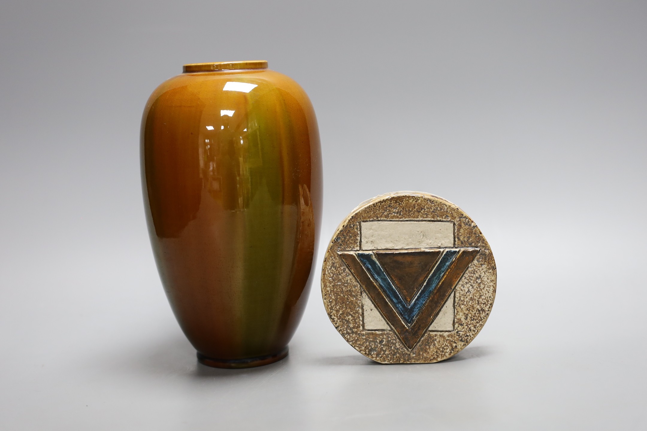 A Burmantofts vase and a Troika wheel vase, tallest 21cm